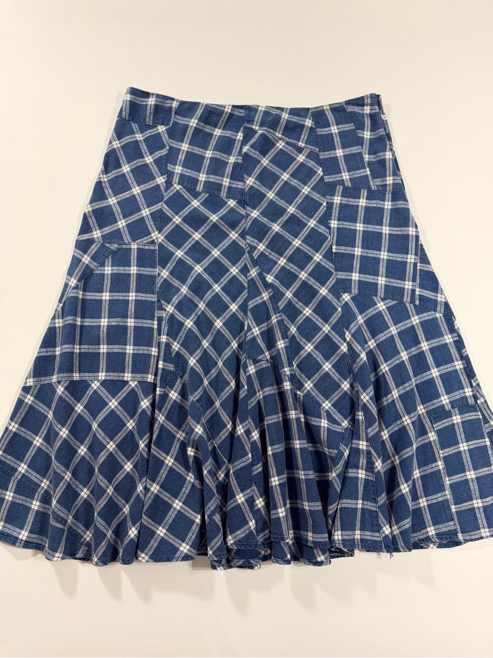 Lauren Ralph Lauren Blue Plaid Patchwork Linen Midi Skirt 14 - Picture 5 of 12